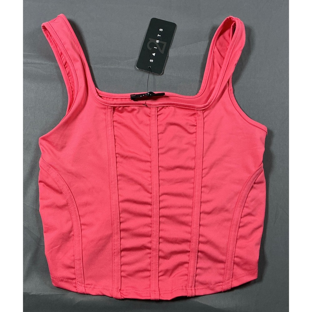 21 Saints Womens Pink Corset Style Tank Top Square Neck Crop‎ Bodice Medium NWT